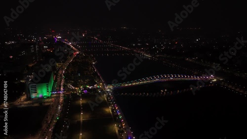Atal Bridge, Ahmedabad City, Night View, Ahmedabad, Gujarat, India.