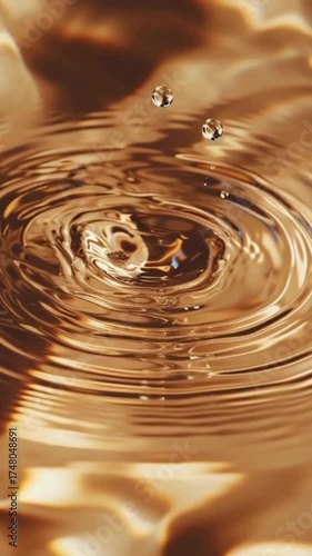 Golden Ripple of Calmness, Drop of Serenity in Liquid Gold, Tranquil Water Ripples in Gold Tones, Zen Drops Golden Water Meditation, Soothing Golden Water Ripple Relaxation