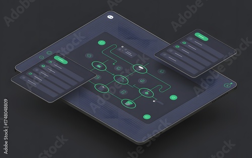 A creative visual displaying a technological interface with user-friendly icons. The design highlights innovative concepts and interaction