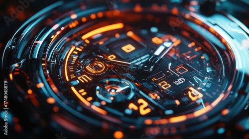 Wallpaper Mural Close up of futuristic digital watch with glowing elements Torontodigital.ca