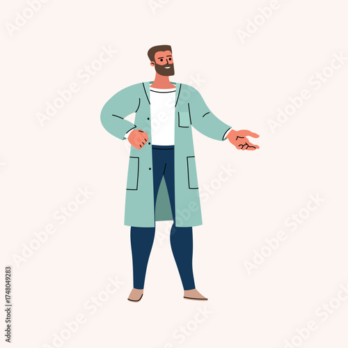 Male doctor. Young smiling man medic worker in uniform scrub. Flat minimalistic modern design. Vector illustration.