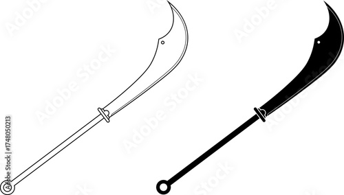 outline silhouette guandao polearm icon set