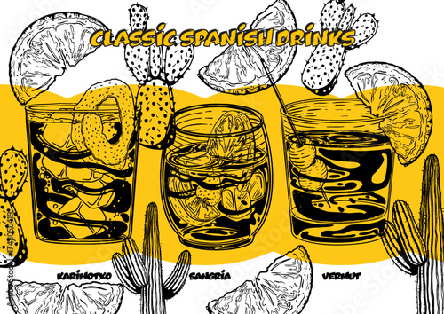 SPANISH DRINKS LINEWORK AND ELEMENTS