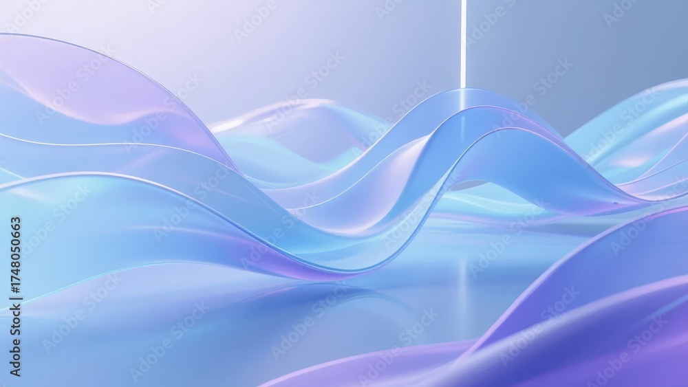 Fototapeta premium Abstract flowing waves in soft blue and purple hues with smooth gradients and reflective surface