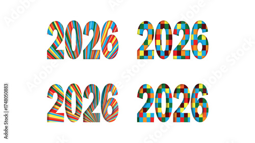 2026 Colorful Abstract Number Design – Geometric Pattern Typography with Stripes and Squares