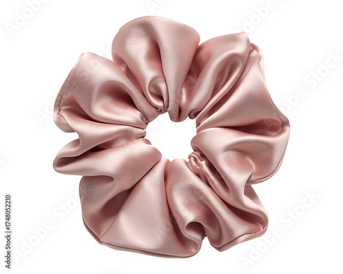 Elegant pink satin scrunchie hair accessory on black background