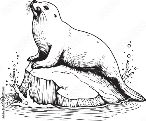 A majestic seal, with its sleek body, rests gracefully atop an iceberg, embodying the raw beauty of the icy wilderness.