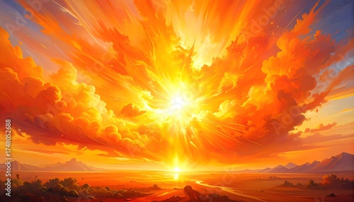 Fiery sunset explodes through clouds
