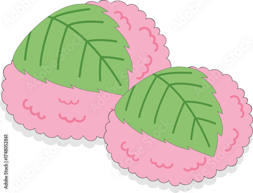 Vector illustration of sakura mochi for print ,design, greeting card, sticker, icon Sakura mochi is the one kind of Japanese sweet made it from pink-colored glutinous rice Daifuku