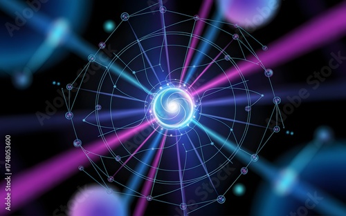 An illustration of a bright energy field, glowing with an intricate web of lights. This abstract image evokes a sense of futuristic technology and the exploration of unseen realms. 