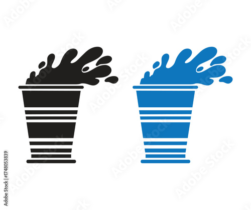 Winter cup design Vector art of two cups, one black and one blue, overflowing with splashing water