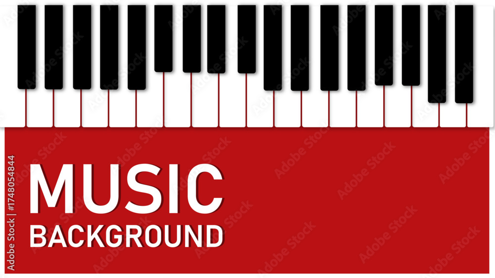 Fototapeta premium Music Background with Piano Keyboard Vector Illustration – Black and White Keys on Red Banner Design