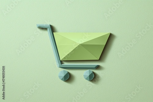 Origami Shopping Cart Icon – Flat Pastel Green