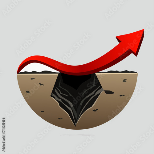 A winding, red line representing debt sharply descends into a deep, dark abyss filled with shadow.
