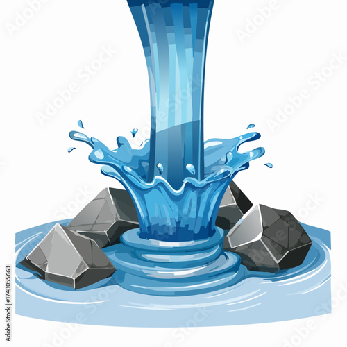 A shimmering, clear blue liquid (representing liquidity) flows freely over jagged rocks and sharp metallic edges.