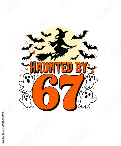 Halloween Number 67 with Witch and Ghosts graphic design