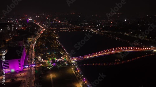 Atal Bridge, Ahmedabad City, Night View, Ahmedabad, Gujarat, India.