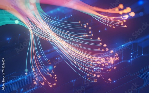 Abstract colorful fiber optic cables create a vibrant network