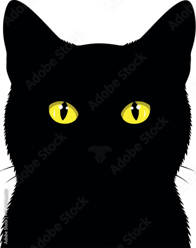 Black Cat Silhouette with Bright Yellow Eyes