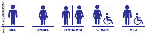 Toilet vector icon. Woman, man sign. Restroom isolated icons. Restroom, toilet signs, Male and female toilet symbols. Bathroom symbol for men and women. Vector illustration