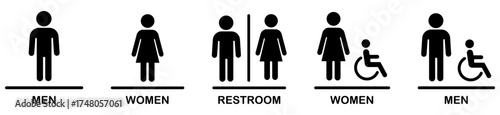 Restroom, toilet signs for man, woman, handicapped. Toilet icon vector illustration. restroom, wc, washroom, accessibility, wheelchair, vector, illustration