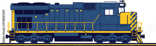 Blue and Yellow Diesel Locomotive Vector Illustration