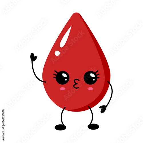 Cute blood drop character blowing kiss