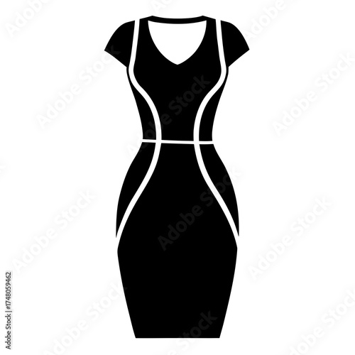 Fit sheath dress vector clean black silhouette design white background
