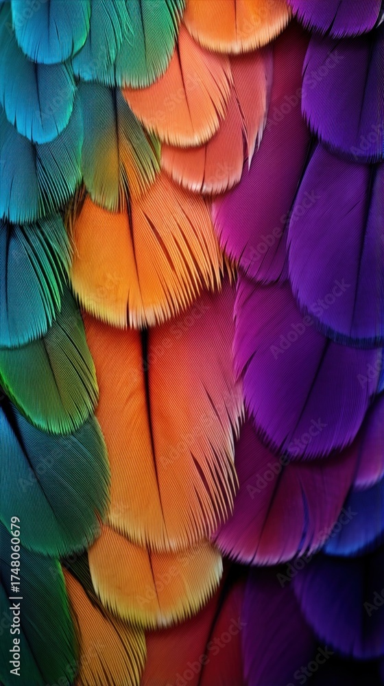 Obraz premium Super close-up of colored feathers. Macro background of wings of a bird.