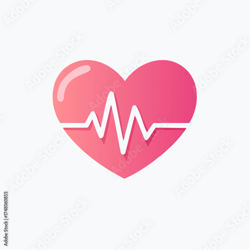 A stylized pink heart with a white electrocardiogram line running through it, symbolizing health and life.