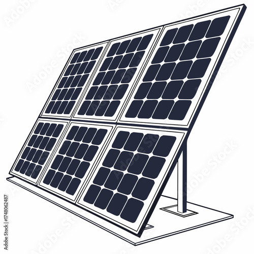 Modern solar panel array with multiple photovoltaic cells mounted on a sturdy support structure