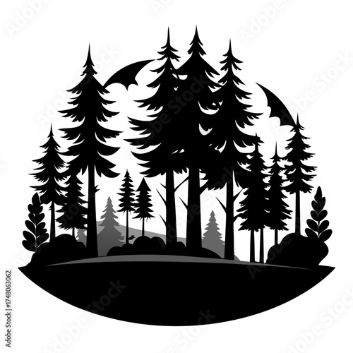 Forest Line  vector clean black silhouette design white background