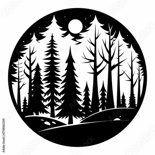 Forest Line  vector clean black silhouette design white background
