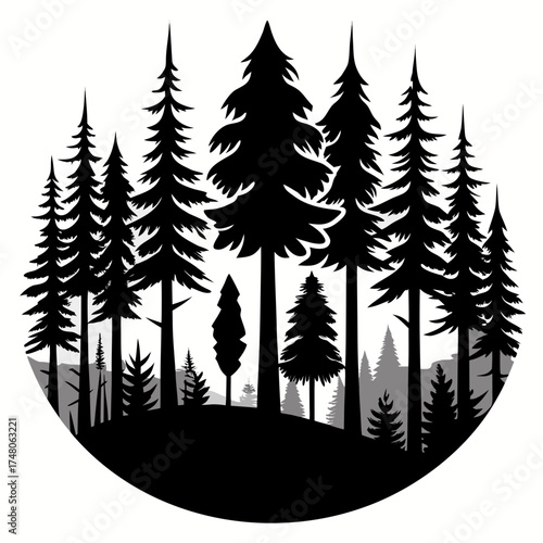 Forest Line  vector clean black silhouette design white background
