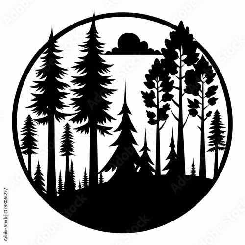 Forest Line  vector clean black silhouette design white background