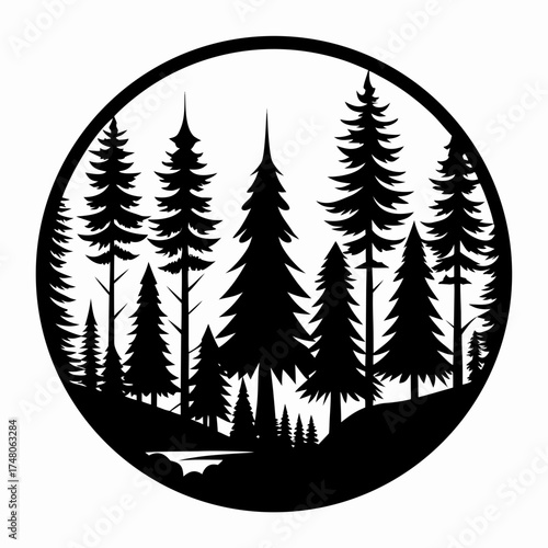 Forest Line  vector clean black silhouette design white background