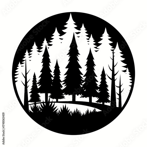 Forest Line  vector clean black silhouette design white background