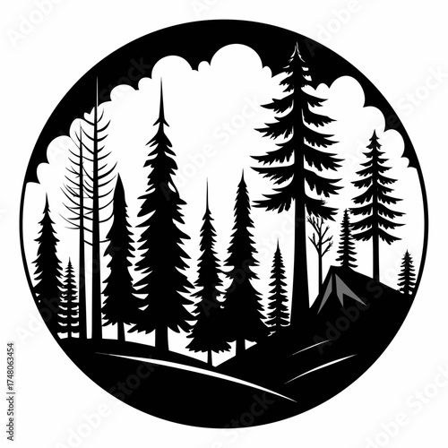 Forest Line  vector clean black silhouette design white background