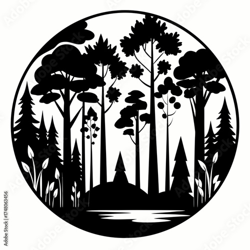Forest Line  vector clean black silhouette design white background