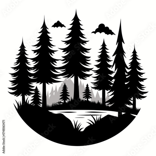 Forest Line  vector clean black silhouette design white background