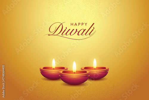 Happy Diwali decorated diya lamp on light festival of India greeting background in vector