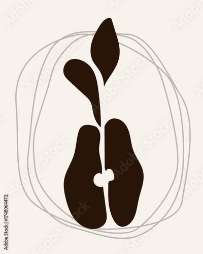 Abstract Contemporary Modern Art Canvas. Minimalist Moody Pear Fruit Contour Drawing. Monochrome Poster Surface. Card Print Composition Pattern. Banner Background Dark Color Abstract Contour Texture