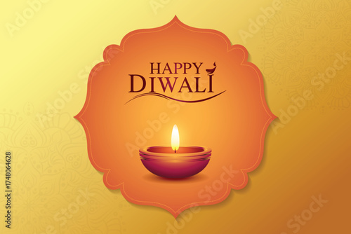 Happy Diwali Festival Background Design Template with Creative Diwali Lamp, Diwali celebration greeting card