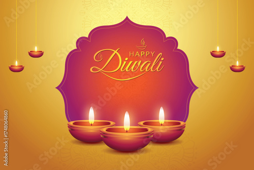Indian festival of lights Happy Diwali, holiday Background, Diwali celebration greeting card, abstract vector illustration design