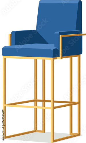 Modern Blue Bar Stool with Gold Frame