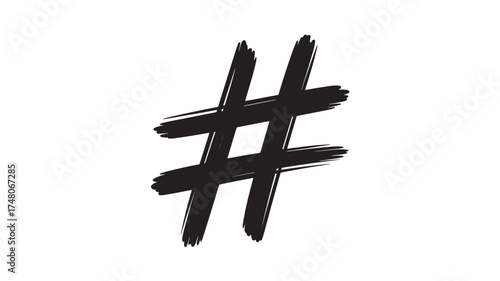 Grunge hashtag symbol hand-drawn vector illustration isolated on white background for social media and web design