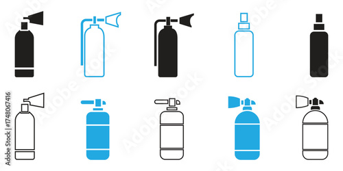 Collection of black and blue fire safety icons. Great for posters, guides, or other materials where these symbols would be useful in educating the public.