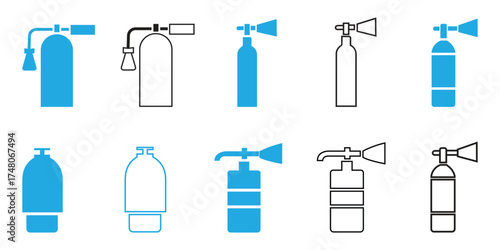 Essential safety equipment featuring fire extinguishers and oxygen tanks. Prepare for emergencies with this collection of protective devices. Stay safe and secure always.