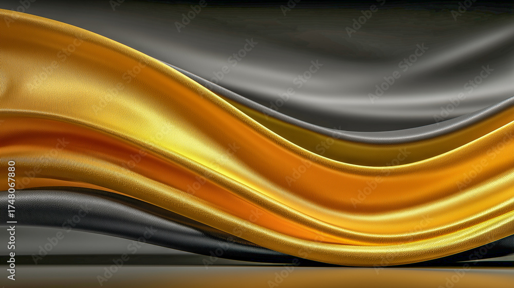 Obraz premium Elegant Golden and Black Satin Waves Creating Luxurious Abstract