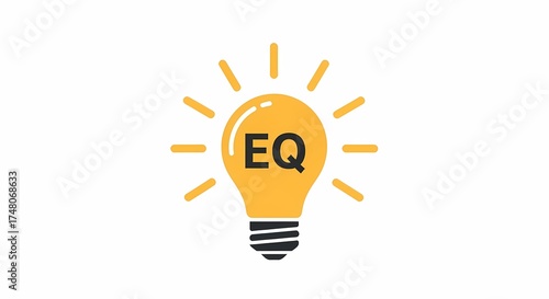 Bright yellow lightbulb icon with EQ text symbolizes emotional intelligence and innovation on a white background for business concepts